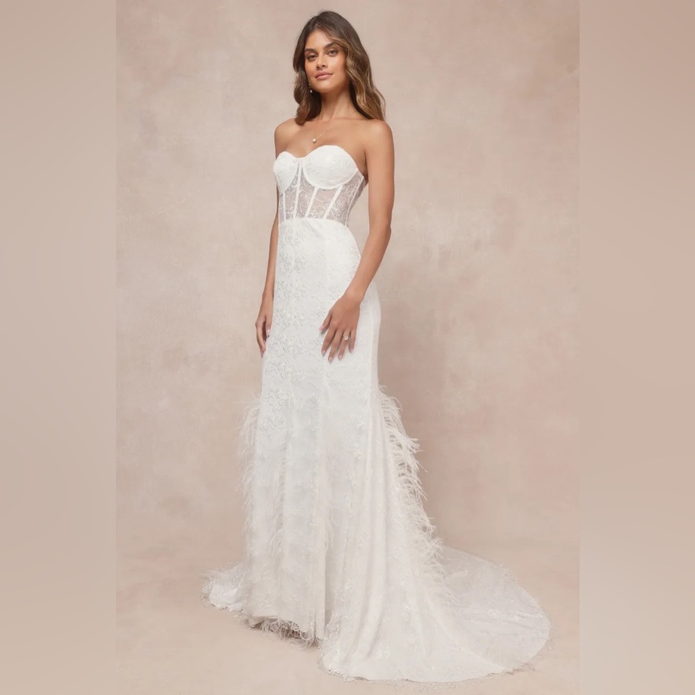 Ravishing Romance White Embroidered Feather Bustier Maxi Dress - Picture 4 of 6